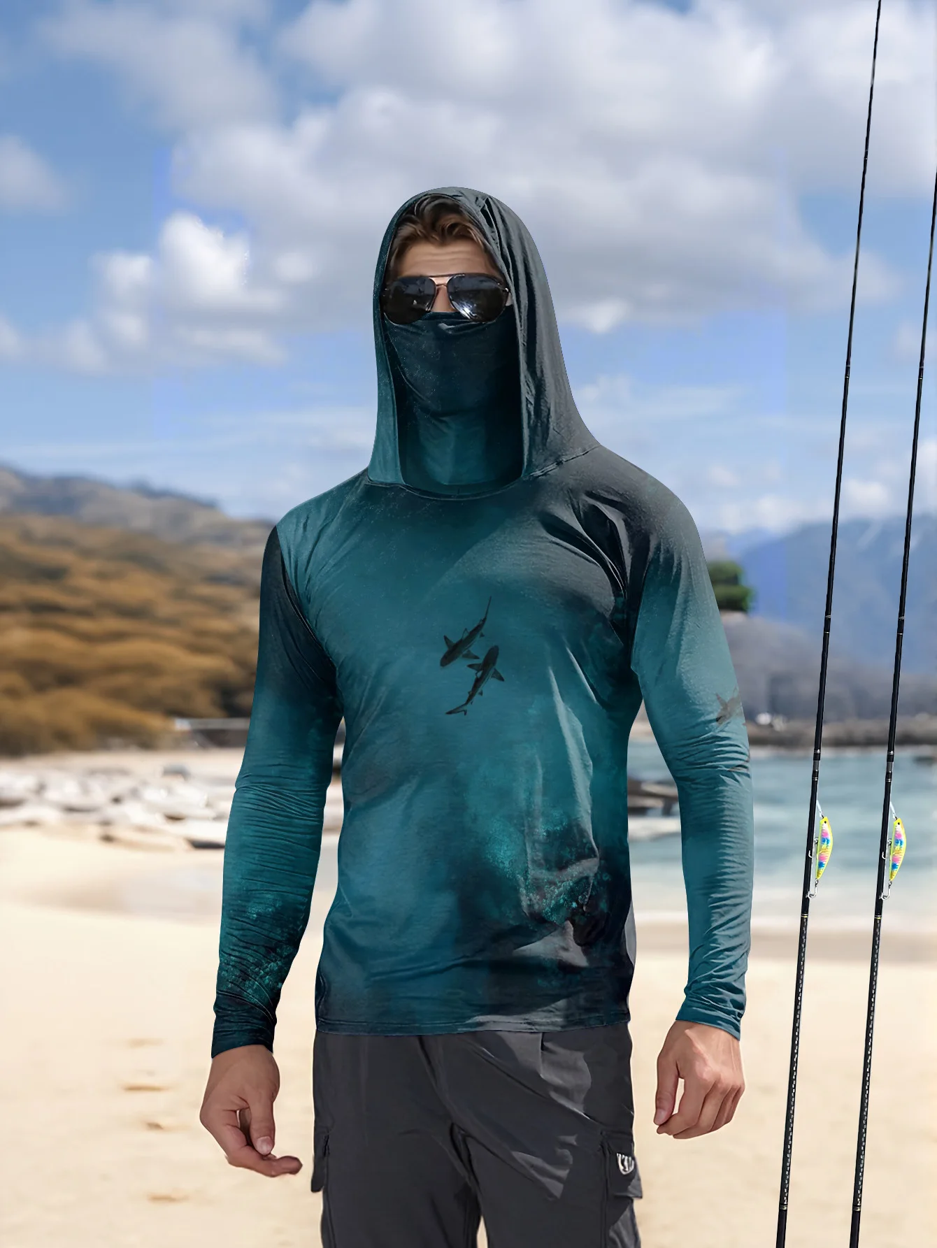 Fishing Mask Sun Protection - هودي صيد للرجال UPF50+ مع قناع