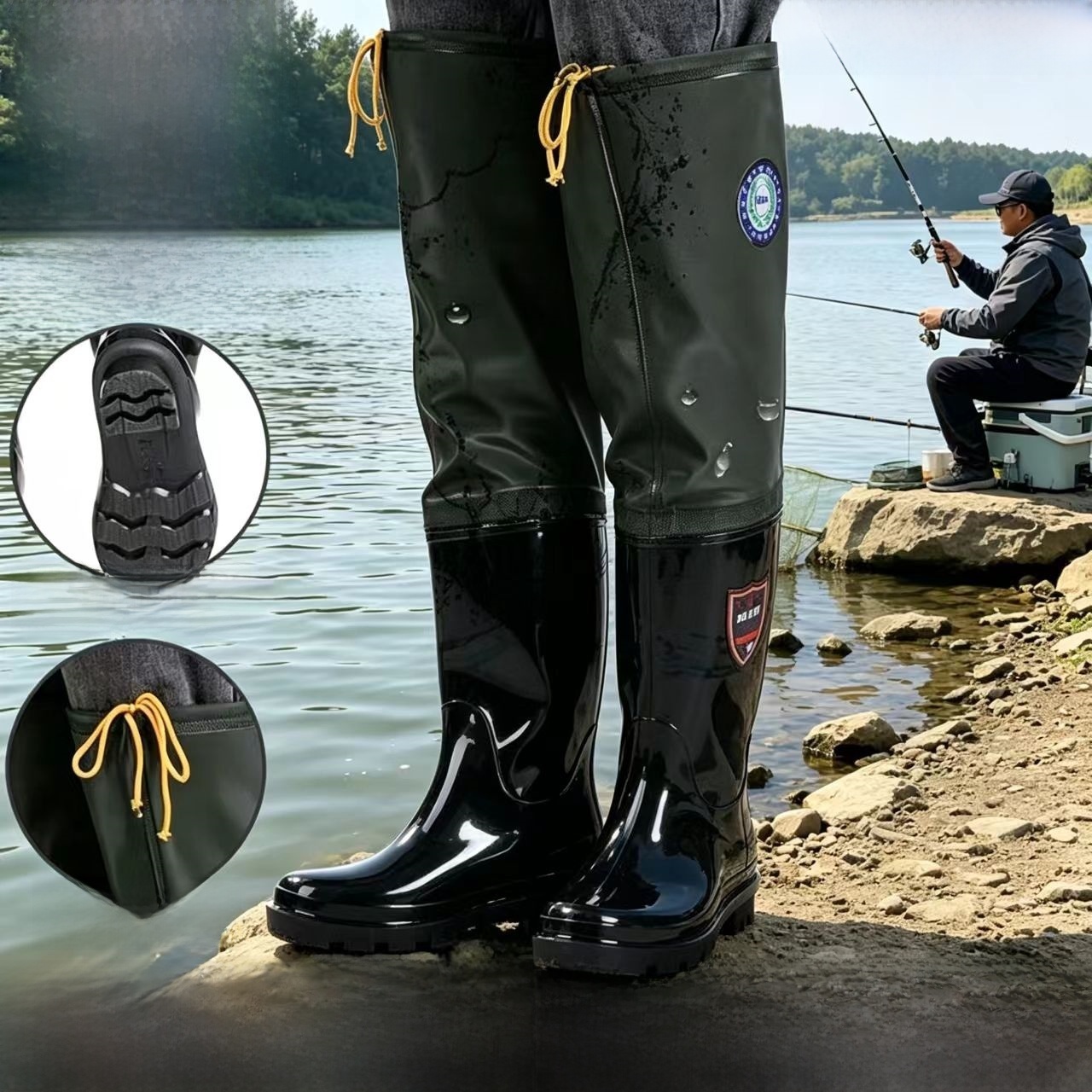 أحذية مطر سميكة فوق الركبة للر - مراجعة Fishing Rain Suit وسعره